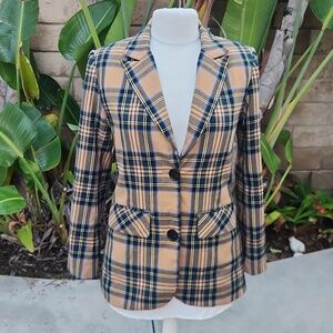 Burberry Brown Yellow Plaid Blazer Jacker Small